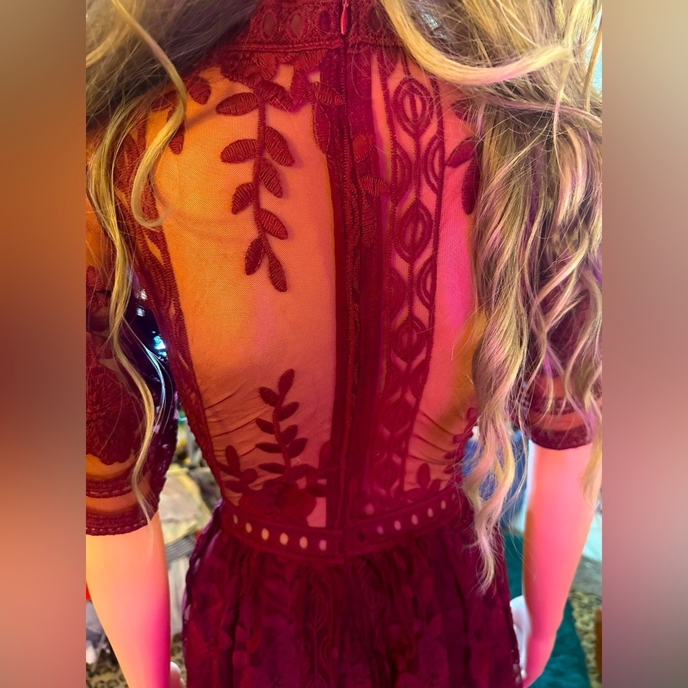 Maroon Boho Lace Sheer Dress Sz S - NEW - Picture 6 of 8
